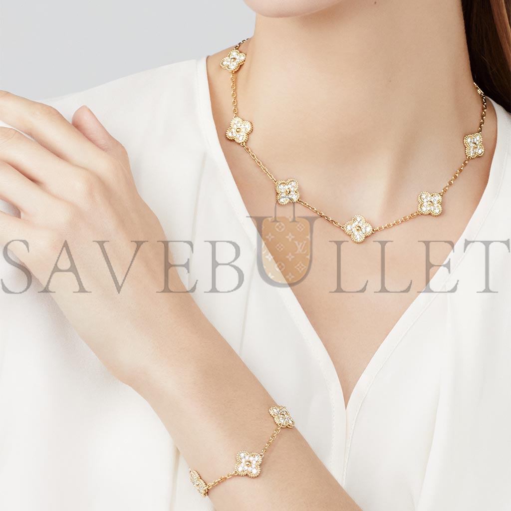 v*n cl*f arpels vintage alhambra necklace, 10 motifs - yellow gold, Di*m*nd  vcara42300